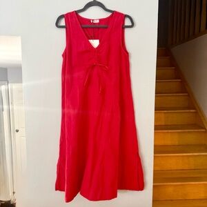 Spighe Di Lino European Summer Red Sleeveless Midi Dress Linen Blend